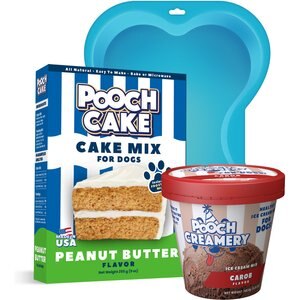 Pooch Cake Basic Starter Plus Peanut Butter Cake Mix with Cake Mold Kit & Pooch Creamery Carob Ice Cream, 9-oz box & 5.25-oz carton