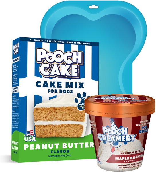 Pooch Cake Basic Starter Plus Peanut Butter Cake Mix with Cake Mold Kit & Pooch Creamery Maple Bacon Ice Cream, 9-oz box & 5.25-oz carton slide 1 of 4