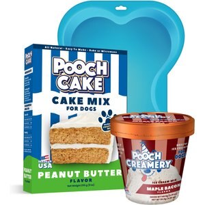 Pooch Cake Basic Starter Plus Peanut Butter Cake Mix with Cake Mold Kit & Pooch Creamery Maple Bacon Ice Cream, 9-oz box & 5.25-oz carton