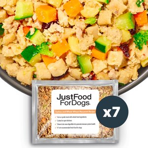JustFoodForDogs Turkey & Whole Wheat Macaroni Recipe Fresh Frozen Dog Food, 18-oz pouch, case of 7