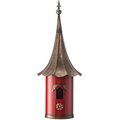 Glitzhome Farmhouse Metal Pagoda Birdhouse with Bronze Roof, Red