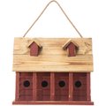 Glitzhome Oversized Distressed Solid Wood Cottage Birdhouse with Natural Wood Roof, Red