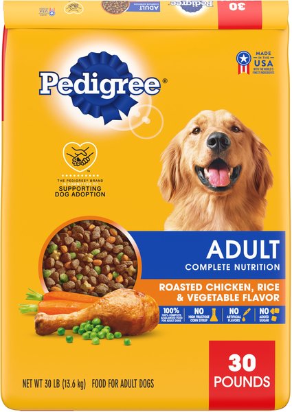 Pedigree Adult Complete Nutrition Roasted Chicken, Rice & Vegetable Flavor Dry Dog Food, 30-lb bag slide 1 of 10