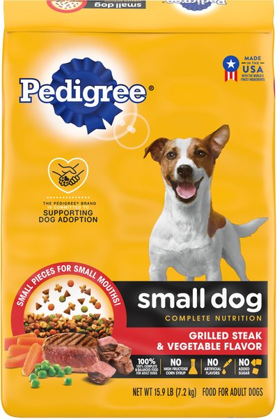 Pedigree Small Dog Complete Nutrition Grilled Steak & Vegetable Flavor Small Breed Dry Dog Food, 14-lb bag slide 1 of 10