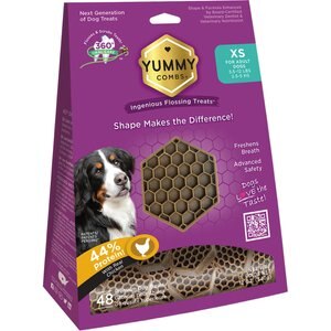 Yummy Combs Ingenious Oral Care Flossing X-Small Breed Grain-Free Adult Dog Treats, 48 count bag