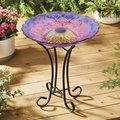 Hi-Line Gift Solar Floral Glass Bird Bath with Stand, Multicolor