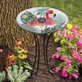 Hi-Line Gift Solar Flamingo with Tortoise Shell Glass Bird Bath with Stand, Multicolor