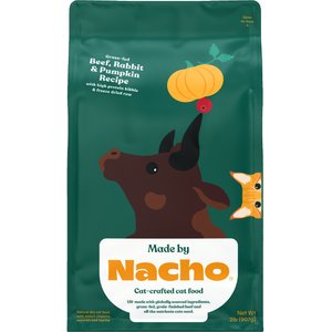 Made by Nacho Grass Fed Beef, Rabbit & Pumpkin Recipe With Freeze-Dried Chicken Liver Dry Cat Food, 2-lb bag