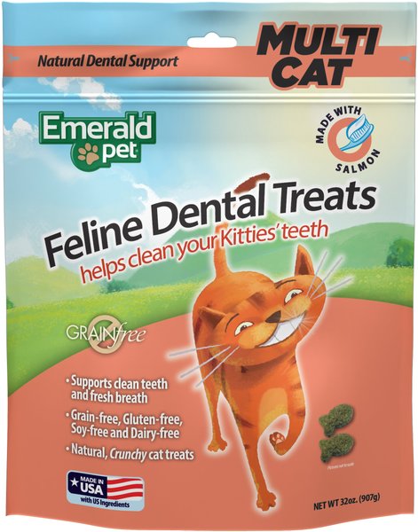Emerald Pet Feline Dental Multicat Salmon Flavored Adult Crunchy Dental Treats, 32-oz bag slide 1 of 2