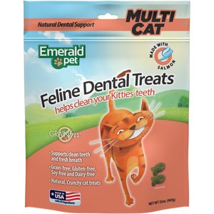 Emerald Pet Feline Dental Multicat Salmon Flavored Adult Crunchy Dental Treats, 32-oz bag