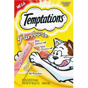 Temptations Creamy Puree Salmon & Chicken Variety Pack Lickable Cat Treats, .425-oz, 16 count