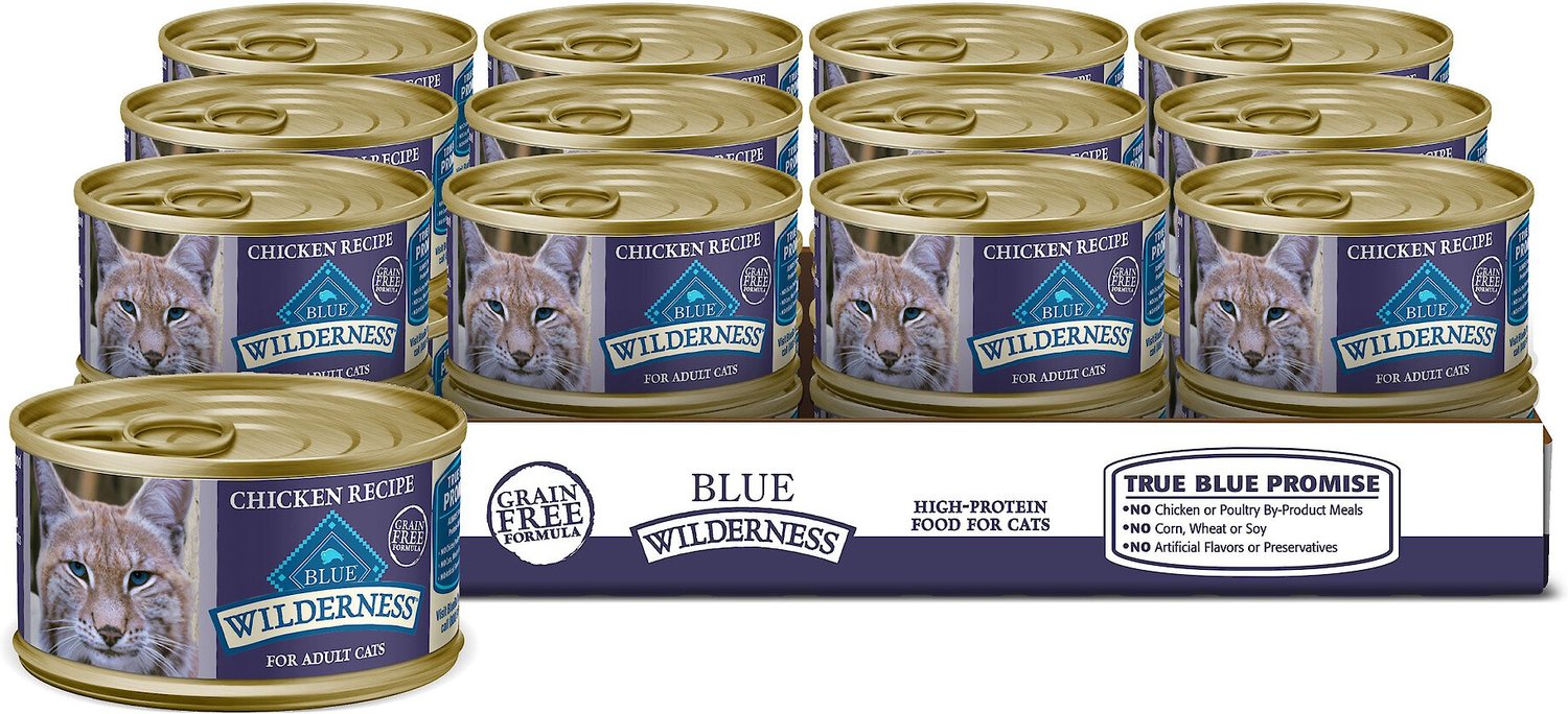 How many 3 oz cans of cat food per day Blue Buffalo Wilderness Chicken Grain Free Canned Cat Food 3 Oz Case Of 24 Chewy Com
