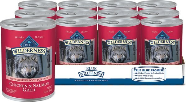 Blue Buffalo Wilderness Salmon & Chicken Grill Grain-Free Canned Dog Food, 12.5-oz, case of 12 slide 1 of 9