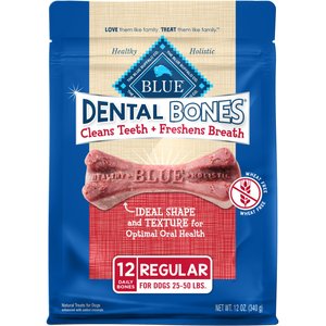 Blue Buffalo Dental Bones All Natural Rawhide-Free Regular Dental Dog Treats, 12 count