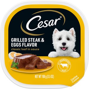 Cesar Classic Loaf in Sauce Grilled Steak & Eggs Flavor Dog Food Trays, 3.5-oz, case of 24