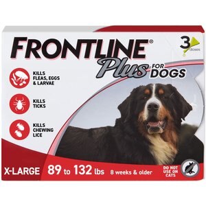 Frontline Plus Flea & Tick Spot Treatment for Extra Large Dogs, 89-132 lbs, 3 Doses (3-mos. supply)