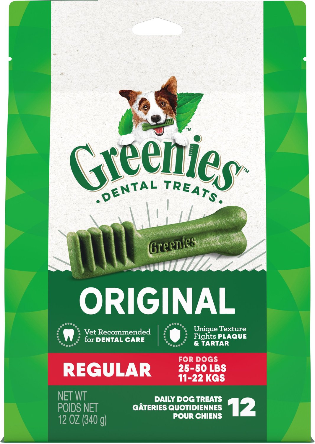 GREENIES Regular Dental Dog Treats, 12 