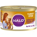 Halo Turkey Stew Grain-Free Adult Canned Cat Food, 3-oz, case of 12
