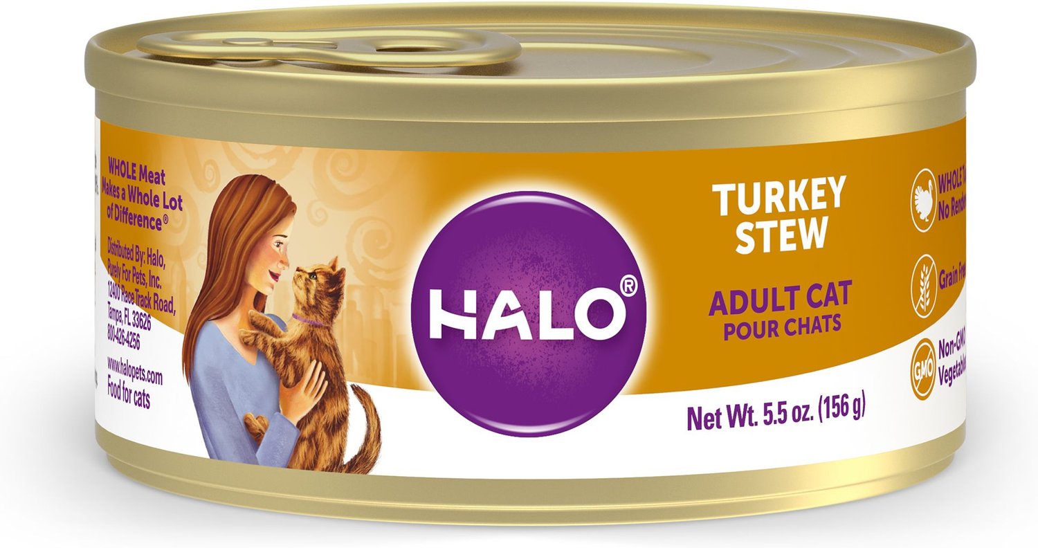 Halo Turkey Stew GrainFree Adult Canned Cat Food, 5.5oz, case of 12