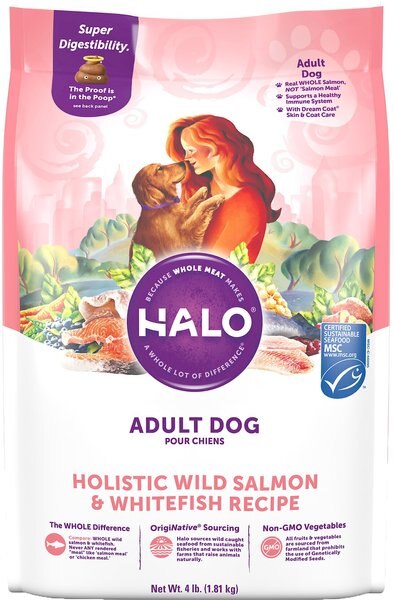 Halo Holistic Wild Salmon & Whitefish Dog Food Recipe Adult Dry Dog Food Bag, 4-lb bag  slide 1 of 10