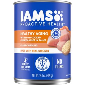 Iams ProActive Health Senior With Slow Cooked Chicken & Rice Canned Dog Food, 13-oz, case of 12