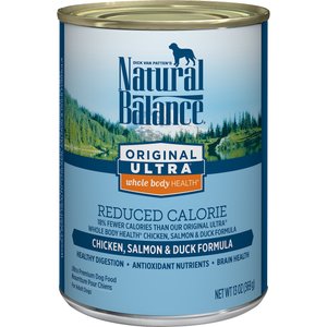Natural Balance Original Ultra Whole Body Health Reduced Calorie Chicken, Salmon & Duck Formula Canned Dog Food, 13-oz, case of 12