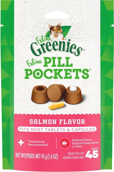 Greenies Pill Pockets Feline Salmon Flavor Cat Treats, 45 count slide 1 of 9