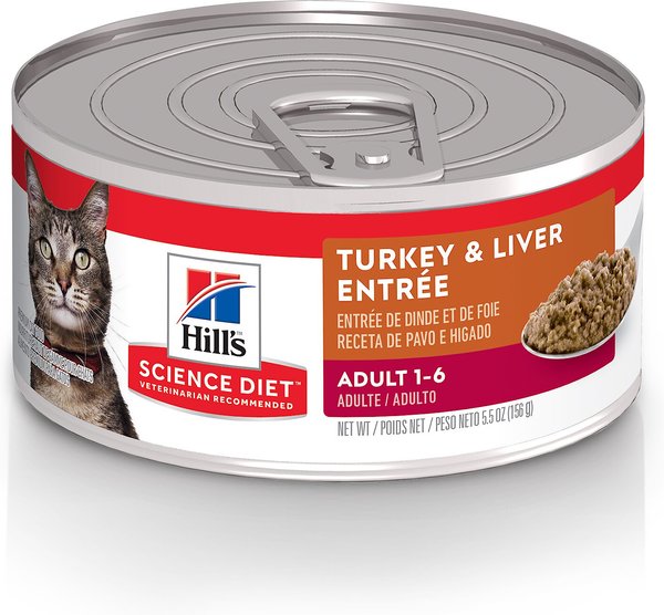 Hill's Science Diet Adult Turkey & Liver Entree Canned Cat Food, 5.5-oz, case of 24 slide 1 of 9