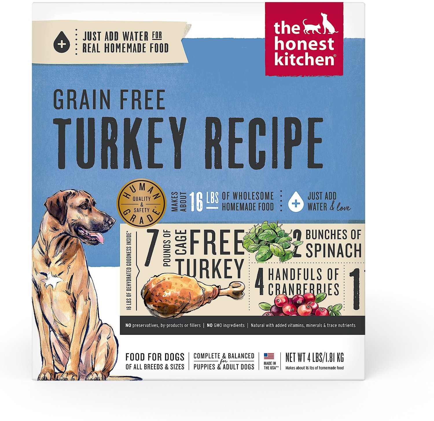 THE HONEST KITCHEN Turkey Recipe GrainFree Dehydrated Dog Food, 4lb