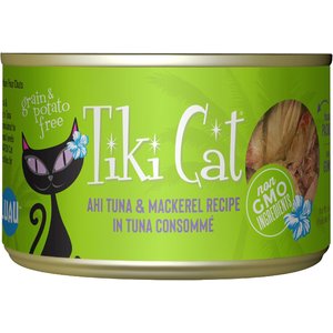 Tiki Cat Papeekeo Luau Ahi Tuna & Mackerel in Tuna Consomme Grain-Free Canned Cat Food, 2.8-oz, case of 12