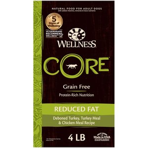 Wellness CORE Grain-Free Reduced Fat Turkey & Chicken Recipe Dry Dog Food, 4-lb bag