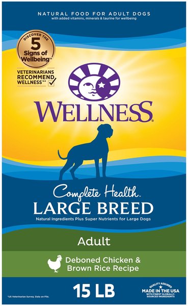 Wellness Large Breed Complete Health Adult Deboned Chicken & Brown Rice Recipe Dry Dog Food, 15-lb bag slide 1 of 8