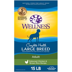 Wellness Large Breed Complete Health Adult Deboned Chicken & Brown Rice Recipe Dry Dog Food, 15-lb bag