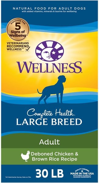 Wellness Large Breed Complete Health Adult Deboned Chicken & Brown Rice Recipe Dry Dog Food, 30-lb bag slide 1 of 8