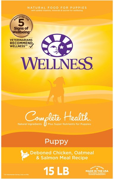 Wellness Complete Health Puppy Deboned Chicken, Oatmeal & Salmon Meal Recipe Dry Dog Food, 15-lb bag slide 1 of 8