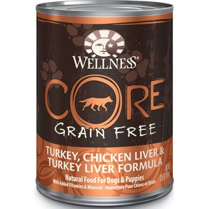 Wellness CORE Grain-Free Turkey, Chicken Liver & Turkey Liver Formula Canned Dog Food, 12.5-oz, case of 12