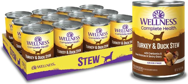 Wellness Turkey & Duck Stew with Sweet Potatoes & Cranberries Canned Dog Food, 12.5-oz, case of 12 slide 1 of 7