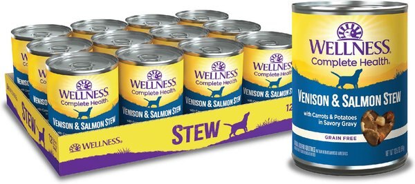 Wellness Venison & Salmon Stew with Potatoes & Carrots Canned Dog Food, 12.5-oz, case of 12 slide 1 of 7