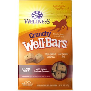 Wellness Crunchy WellBars Yogurt, Apples & Bananas Baked Grain-Free Dog Treats, 20-oz bag