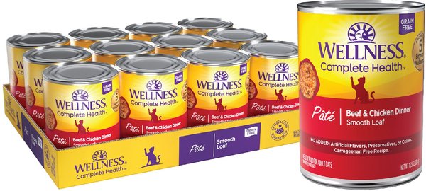 Wellness Complete Health Adult Beef & Chicken Formula Grain-Free Canned Cat Food, 12.5-oz, case of 12 slide 1 of 8