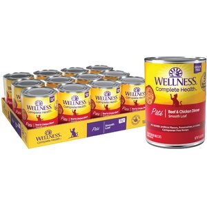 Wellness Complete Health Adult Beef & Chicken Formula Grain-Free Canned Cat Food, 12.5-oz, case of 12