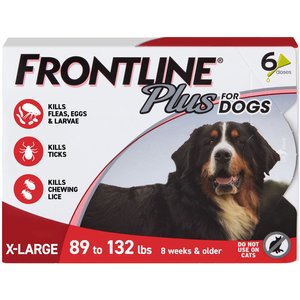 Frontline Plus Flea & Tick Spot Treatment for Extra Large Dogs, 89-132 lbs, 6 Doses (6-mos. supply)