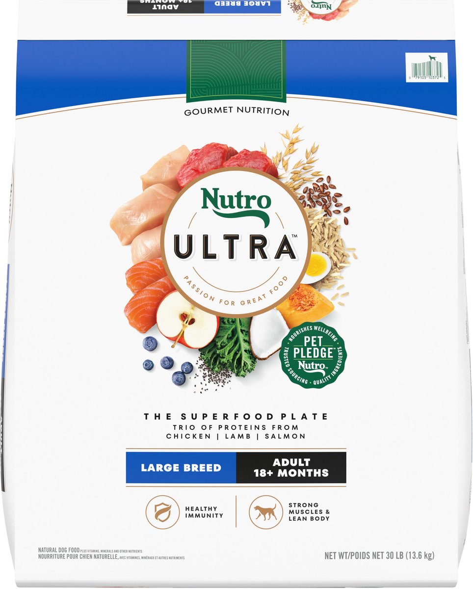 NUTRO ULTRA Adult Large Breed High Protein Natural Dry Dog Food with a Trio of Proteins from Chicken Lamb and Salmon, 30 lb. Bag