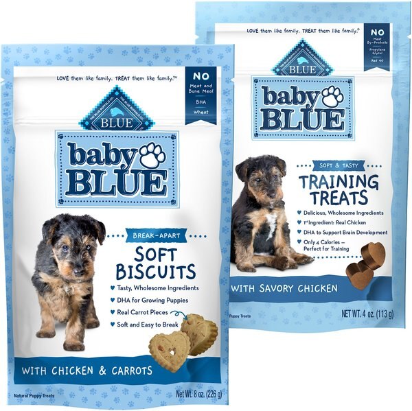 Blue Buffalo Baby BLUE Soft Biscuits Natural Puppy Dog Treats, Chicken & Carrots + Training Treats Natural Puppy Soft Treats, Savory Chicken slide 1 of 9
