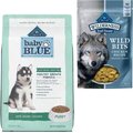 Blue Buffalo Baby BLUE Healthy Growth Formula Grain-Free High Protein, Natural Puppy Dry Dog Food, Chicken and Pea Recipe + Wilderness Trail Treats Chicken Wild Bits Grain-Free Training Treats