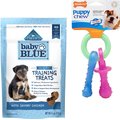Blue Buffalo Baby BLUE Training Natural Puppy Soft Dog Treats, Savory Chicken + Nylabone Teething Pacifier Chew Toy