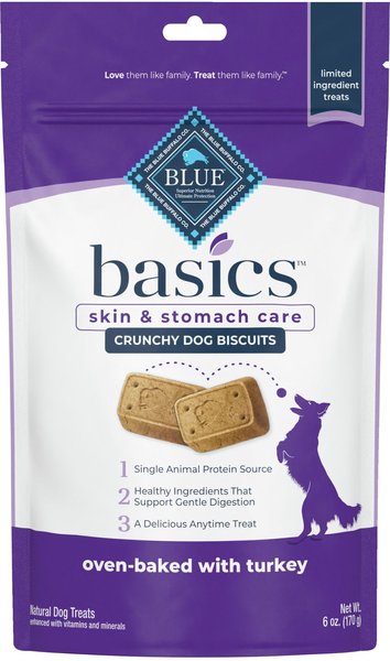 Blue Buffalo Basics Skin & Stomach Care Biscuits Turkey & Potato Dog Treats, 6-oz bag slide 1 of 7