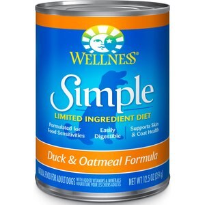Wellness Simple Limited Ingredient Diet Duck & Oatmeal Formula Canned Dog Food, 12.5-oz, case of 12