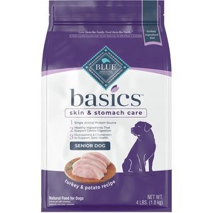 Blue Buffalo Basics Skin & Stomach Care Turkey & Potato Recipe Senior Dry Dog Food, 4-lb bag