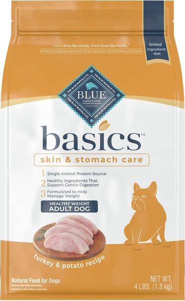Blue Buffalo Basics Skin & Stomach Care Healthy Weight Turkey & Potato Recipe Adult Dry Dog Food, 4-lb bag slide 1 of 10